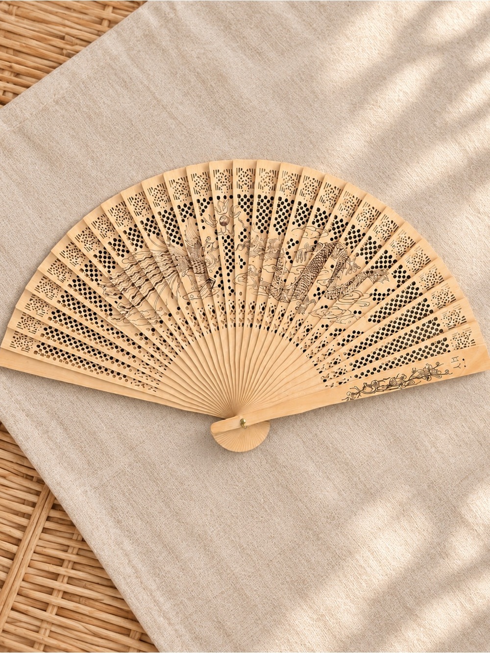 Beautiful Vintage-Style Wooden Folding Fan 🐉✨